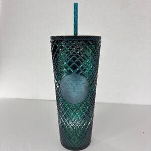 Starbucks 2021 Holiday Dark Green Jeweled Studded Venti Cold Cup Tumbler 24oz